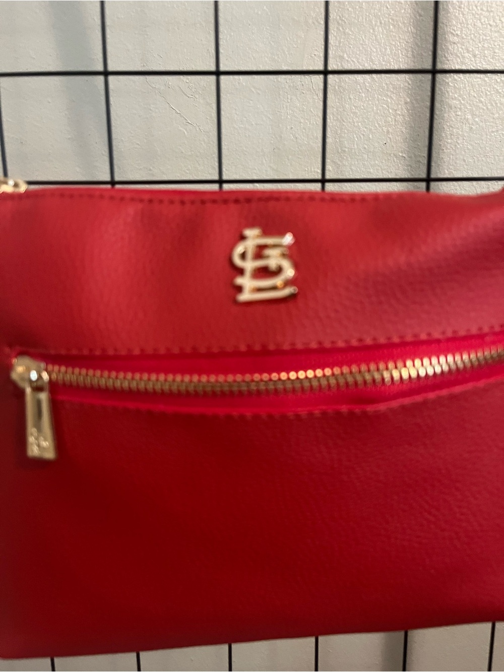 Red Leather Crossbody Bag with Gold Hardware